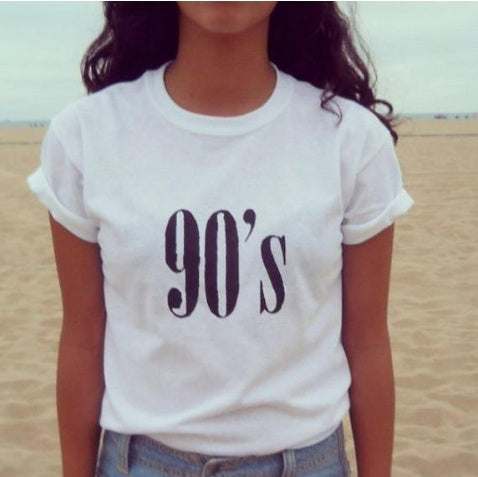90's T-shirts for men and women, European and American English alphanumeric street versatile short sleeve popular
